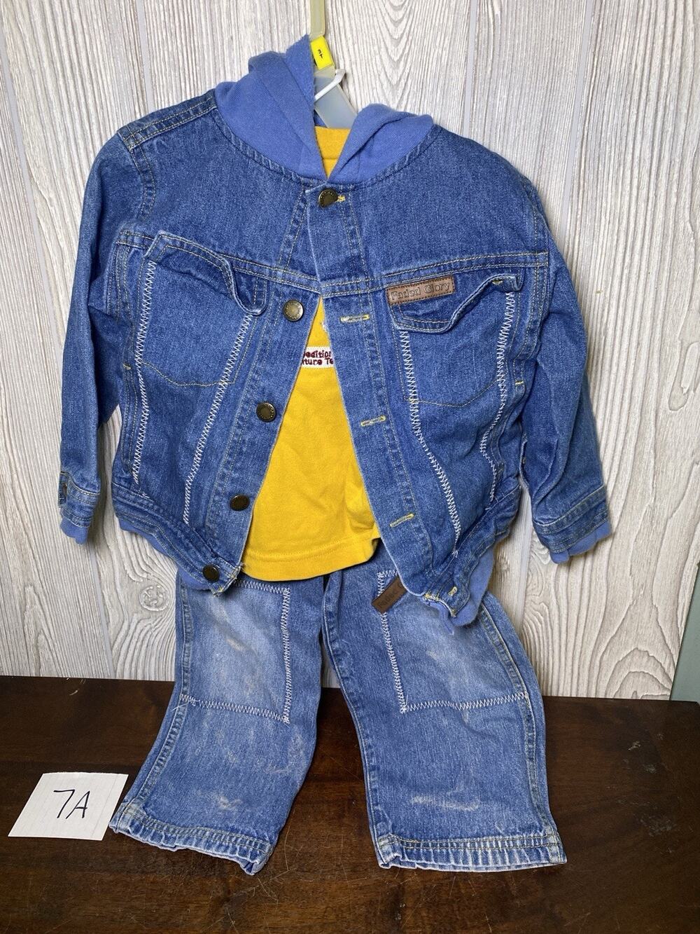 Vintage Kids Denim Outfit Faded Glory Jean Jacket Hood Set Of 3 Y2K Size 3T